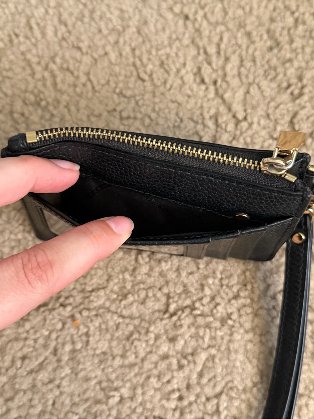 Michael Kors Black Pebbled Leather Wristlet Card Pouch with Gold Logo - Picture 3 of 5